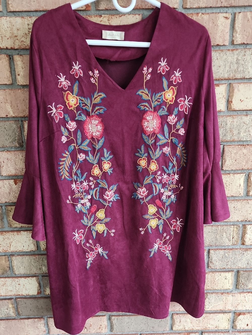 Altar'd State Size Small Women's Embroidered V-Neck Tunic Top Or Mini - Burgundy